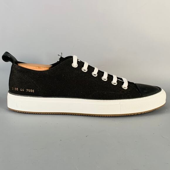 COMMON PROJECTS Size 11 Black White Canvas Lace-Up Sneakers - Picture 2 of 9